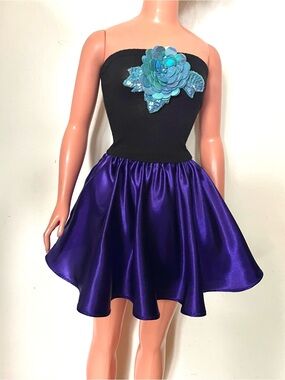 Black Top with Sequin Flower & Violet Satin Skirt for My Size Barbie Doll New